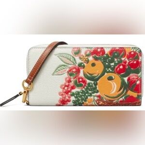 TORY BURCH Emerson Printed Fruit Basket Leather Wristlet Wallet